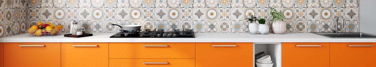 Orange Wooden Kitchen Cabinets